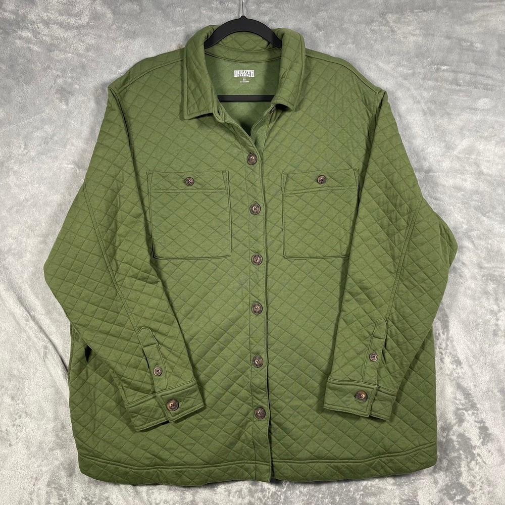 Duluth Trading Co Womens 3X Quilted Shirt Jacket Olive Green Button Up Shacket‎